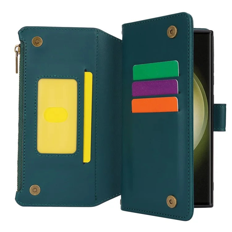 For Samsung Galaxy S22 Ultra 5G Cover RFID Blocking Card Slots PU Leather Stand Shell
