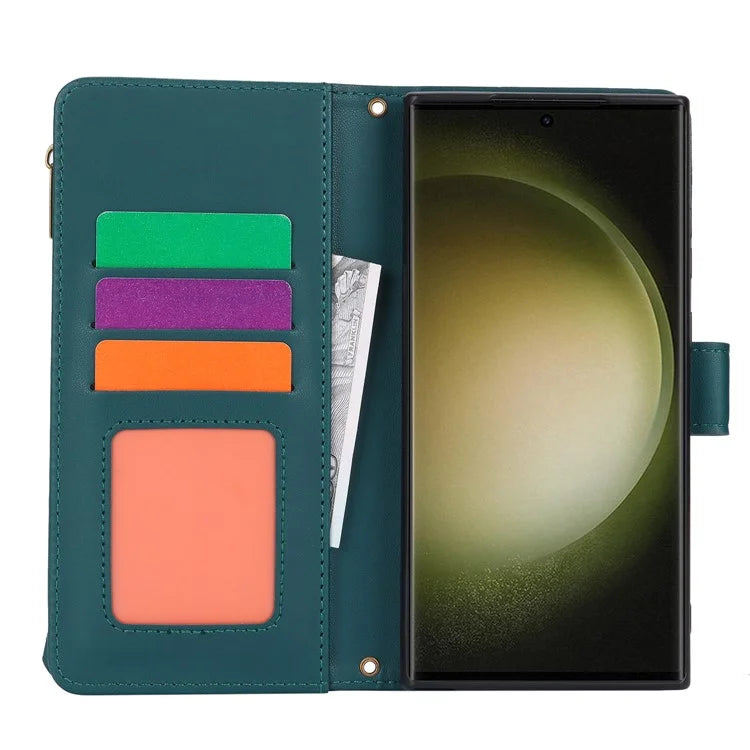 For Samsung Galaxy S22 Ultra 5G Cover RFID Blocking Card Slots PU Leather Stand Shell