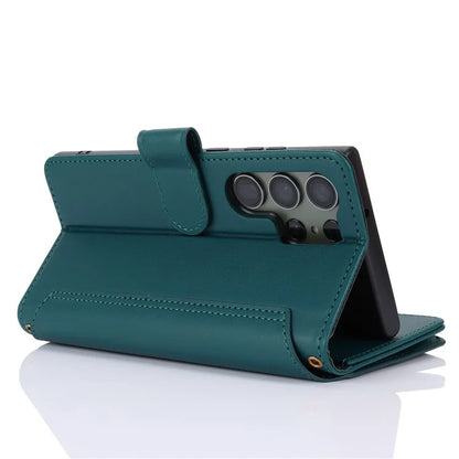 For Samsung Galaxy S22 Ultra 5G Cover RFID Blocking Card Slots PU Leather Stand Shell
