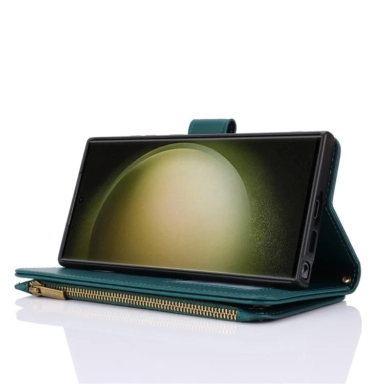 For Samsung Galaxy S22 Ultra 5G Cover RFID Blocking Card Slots PU Leather Stand Shell