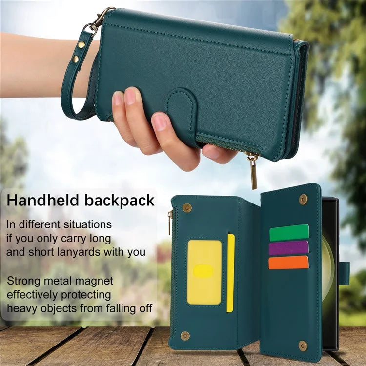 For Samsung Galaxy S22 Ultra 5G Cover RFID Blocking Card Slots PU Leather Stand Shell