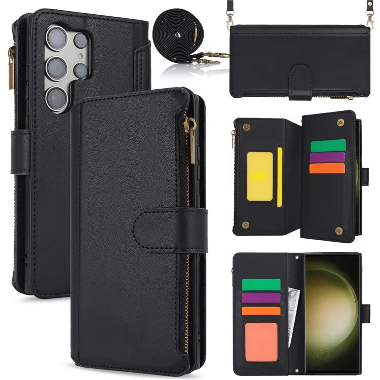 For Samsung Galaxy S22 Ultra 5G Cover RFID Blocking Card Slots PU Leather Stand Shell