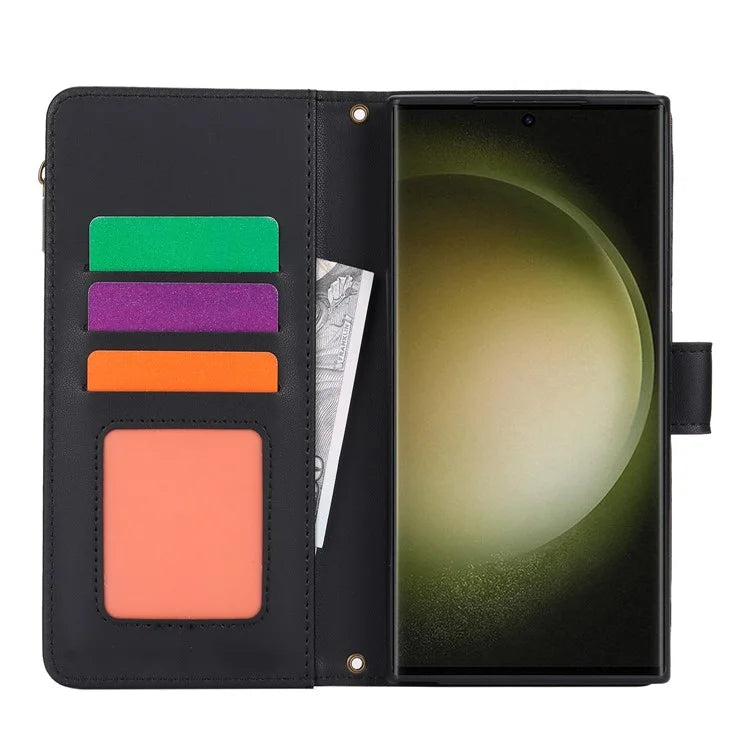 For Samsung Galaxy S22 Ultra 5G Cover RFID Blocking Card Slots PU Leather Stand Shell