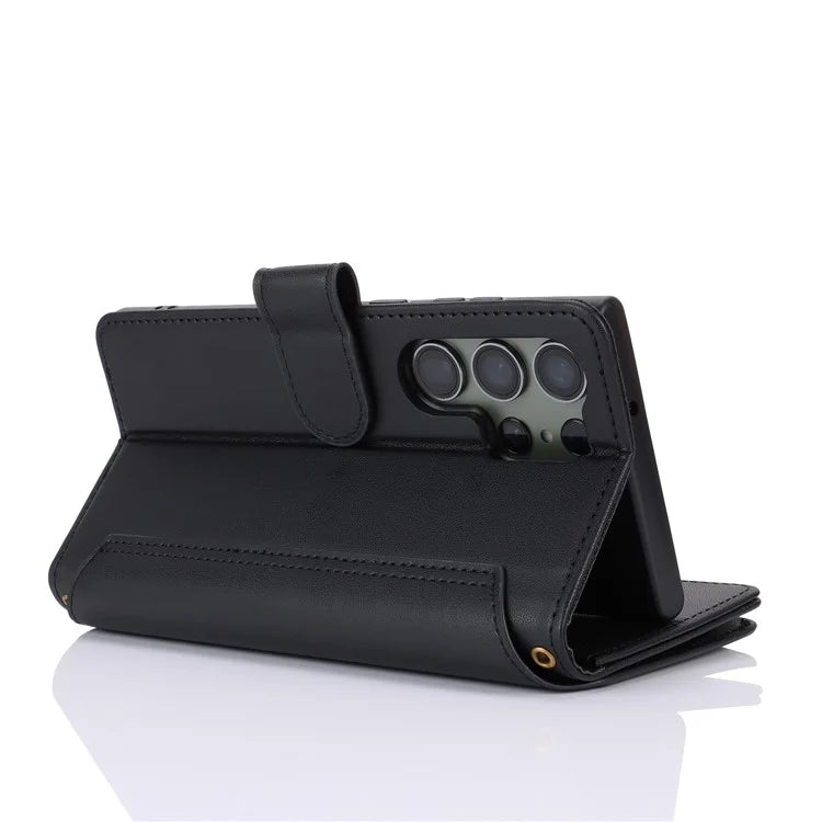 For Samsung Galaxy S22 Ultra 5G Cover RFID Blocking Card Slots PU Leather Stand Shell