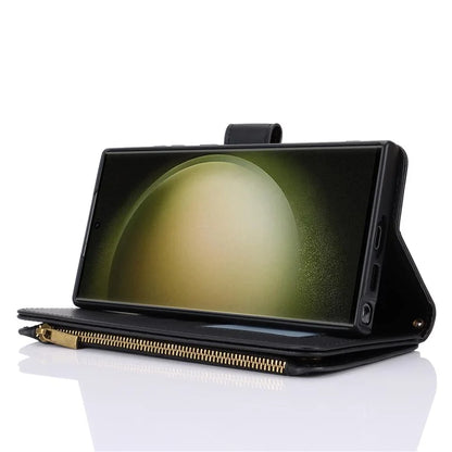 For Samsung Galaxy S22 Ultra 5G Cover RFID Blocking Card Slots PU Leather Stand Shell