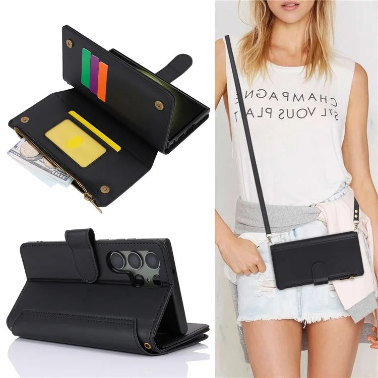 For Samsung Galaxy S22 Ultra 5G Cover RFID Blocking Card Slots PU Leather Stand Shell