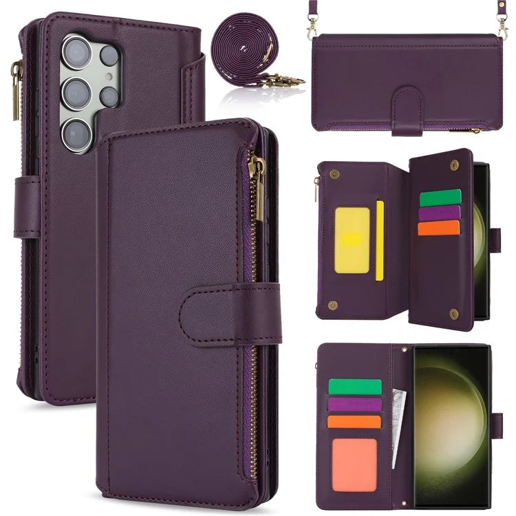 For Samsung Galaxy S22 Ultra 5G Cover RFID Blocking Card Slots PU Leather Stand Shell