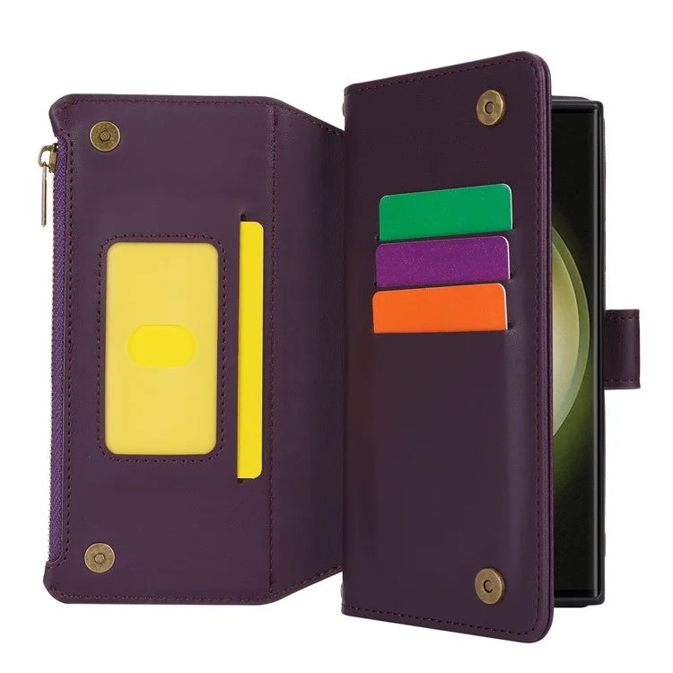 For Samsung Galaxy S22 Ultra 5G Cover RFID Blocking Card Slots PU Leather Stand Shell