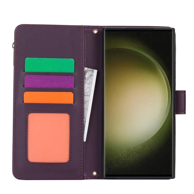 For Samsung Galaxy S22 Ultra 5G Cover RFID Blocking Card Slots PU Leather Stand Shell