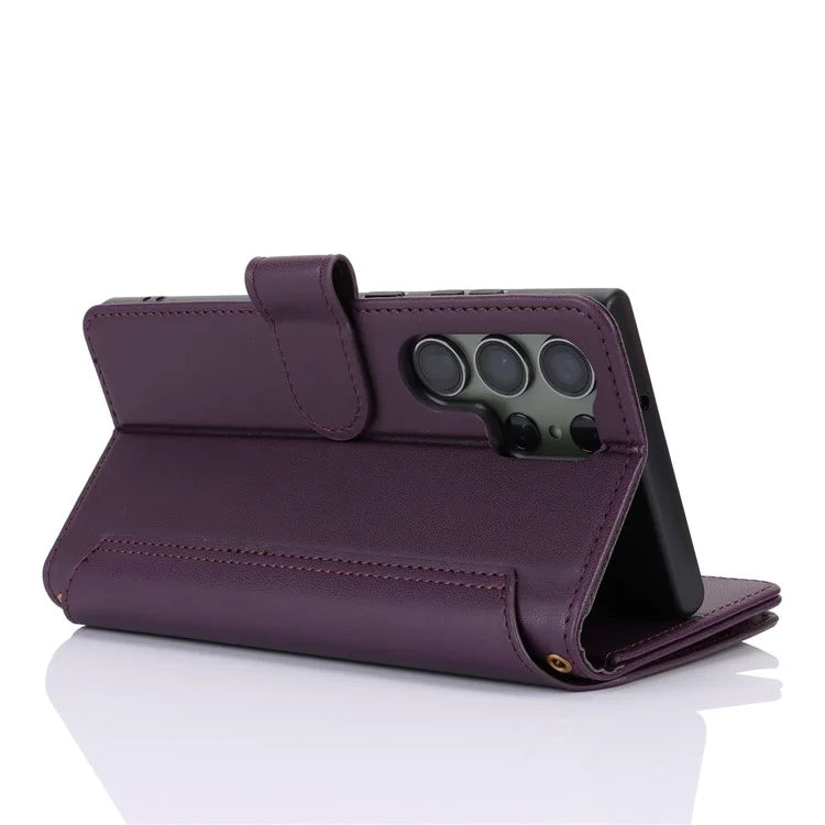 For Samsung Galaxy S22 Ultra 5G Cover RFID Blocking Card Slots PU Leather Stand Shell