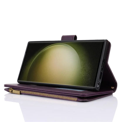 For Samsung Galaxy S22 Ultra 5G Cover RFID Blocking Card Slots PU Leather Stand Shell