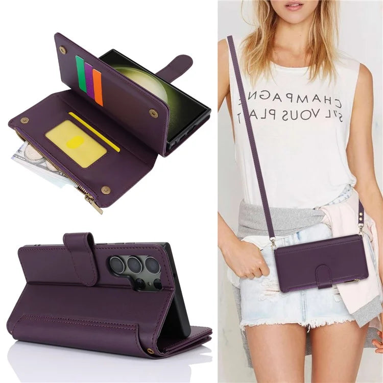 For Samsung Galaxy S22 Ultra 5G Cover RFID Blocking Card Slots PU Leather Stand Shell