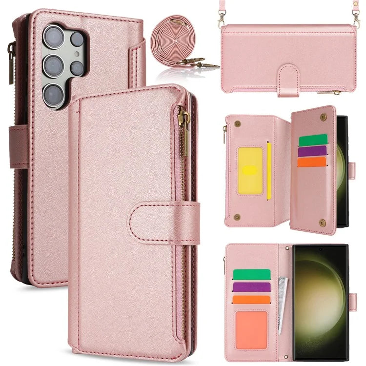 For Samsung Galaxy S22 Ultra 5G Cover RFID Blocking Card Slots PU Leather Stand Shell