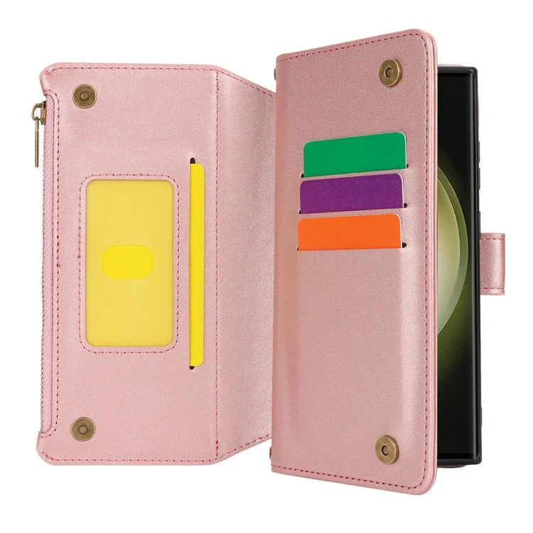 For Samsung Galaxy S22 Ultra 5G Cover RFID Blocking Card Slots PU Leather Stand Shell