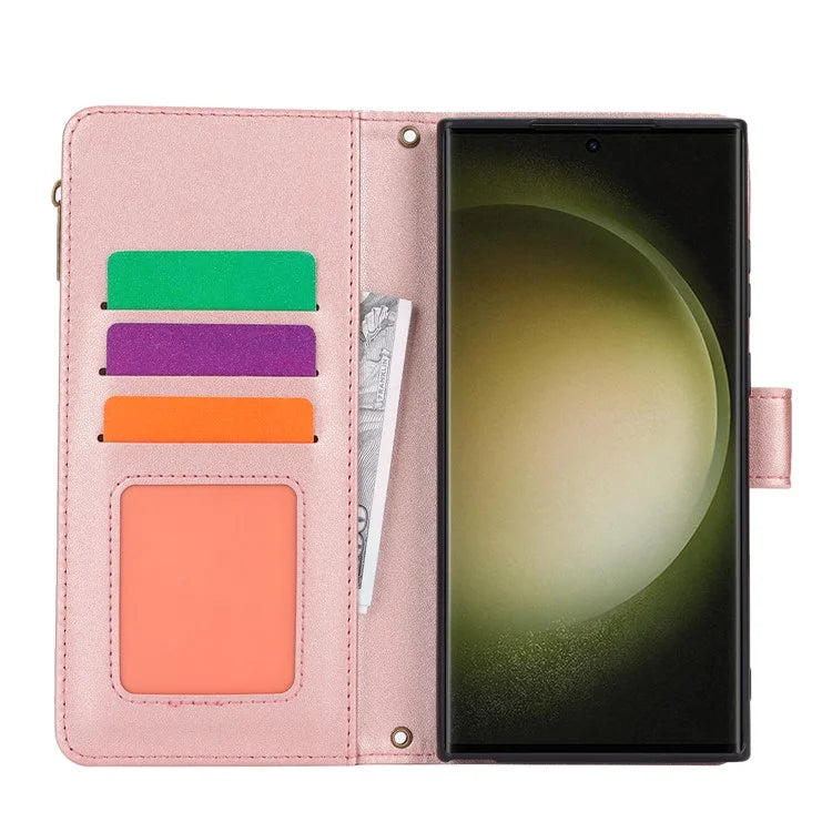 For Samsung Galaxy S22 Ultra 5G Cover RFID Blocking Card Slots PU Leather Stand Shell