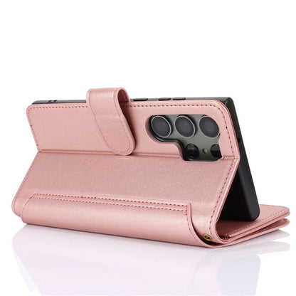 For Samsung Galaxy S22 Ultra 5G Cover RFID Blocking Card Slots PU Leather Stand Shell