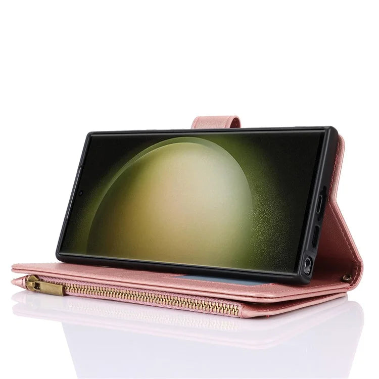 For Samsung Galaxy S22 Ultra 5G Cover RFID Blocking Card Slots PU Leather Stand Shell