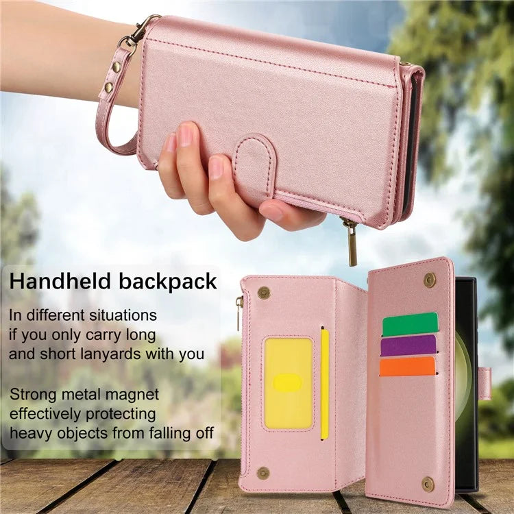 For Samsung Galaxy S22 Ultra 5G Cover RFID Blocking Card Slots PU Leather Stand Shell