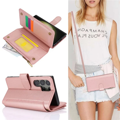 For Samsung Galaxy S22 Ultra 5G Cover RFID Blocking Card Slots PU Leather Stand Shell