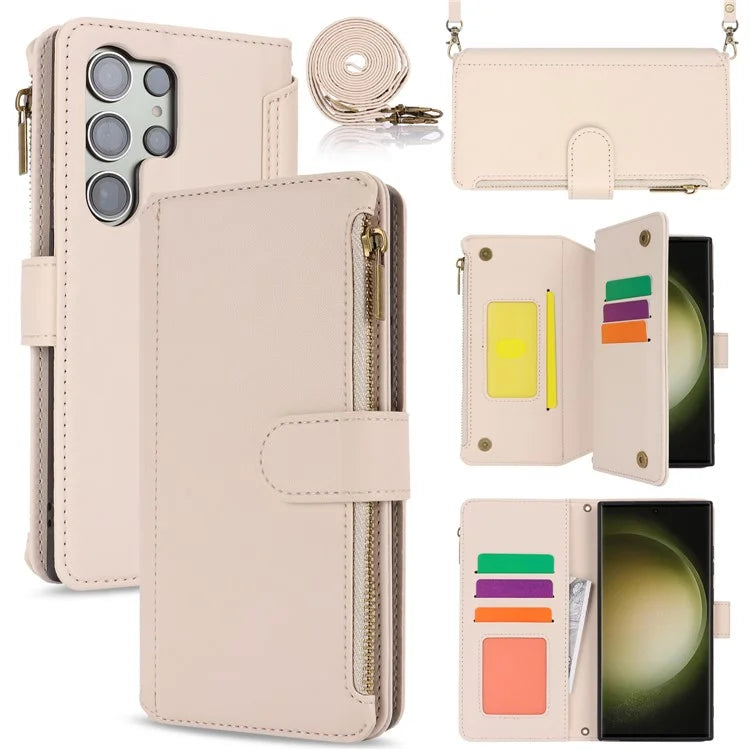For Samsung Galaxy S22 Ultra 5G Cover RFID Blocking Card Slots PU Leather Stand Shell