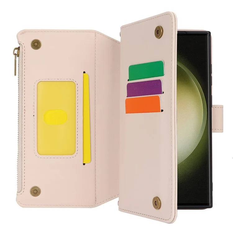 For Samsung Galaxy S22 Ultra 5G Cover RFID Blocking Card Slots PU Leather Stand Shell