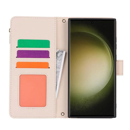 For Samsung Galaxy S22 Ultra 5G Cover RFID Blocking Card Slots PU Leather Stand Shell