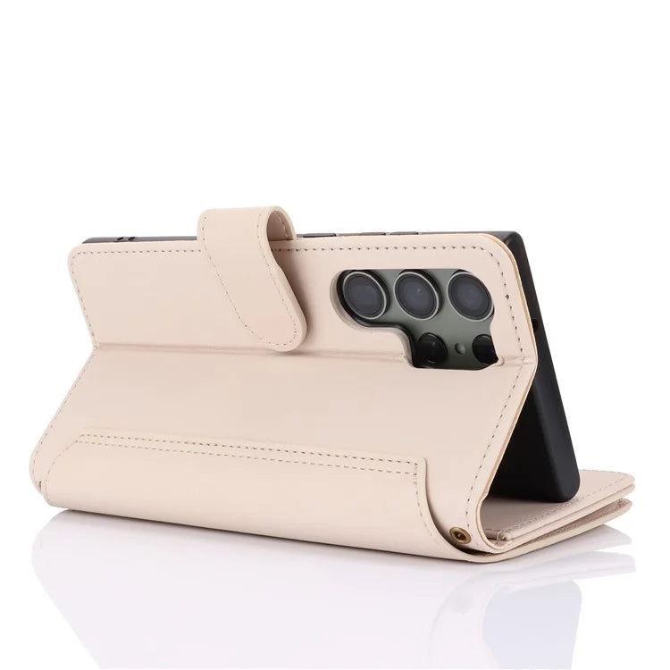 For Samsung Galaxy S22 Ultra 5G Cover RFID Blocking Card Slots PU Leather Stand Shell