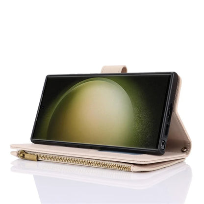 For Samsung Galaxy S22 Ultra 5G Cover RFID Blocking Card Slots PU Leather Stand Shell