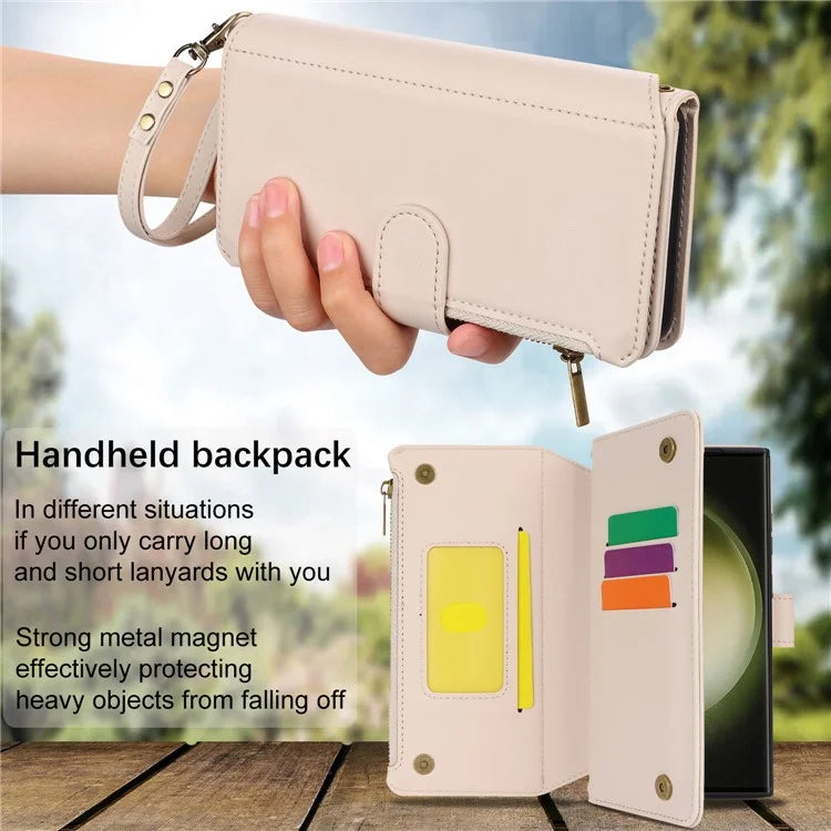 For Samsung Galaxy S22 Ultra 5G Cover RFID Blocking Card Slots PU Leather Stand Shell