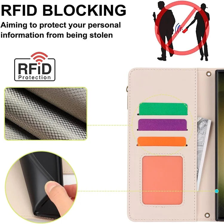 For Samsung Galaxy S22 Ultra 5G Cover RFID Blocking Card Slots PU Leather Stand Shell