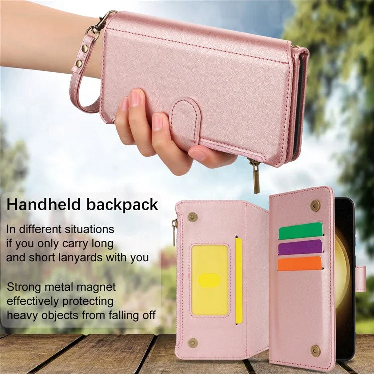 For Samsung Galaxy S23 Cover Fall-proof RFID Blocking PU Leather Wallet Shell