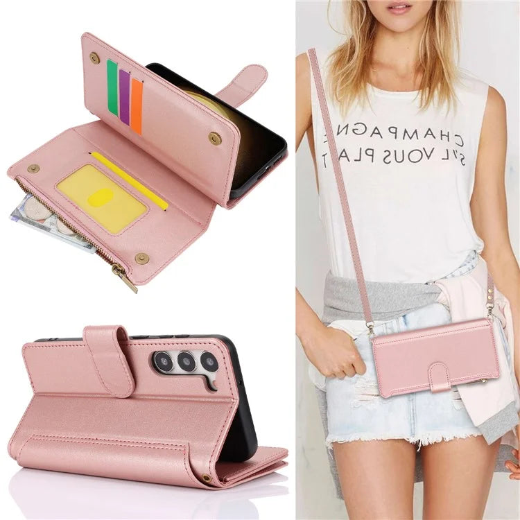 For Samsung Galaxy S23 Cover Fall-proof RFID Blocking PU Leather Wallet Shell