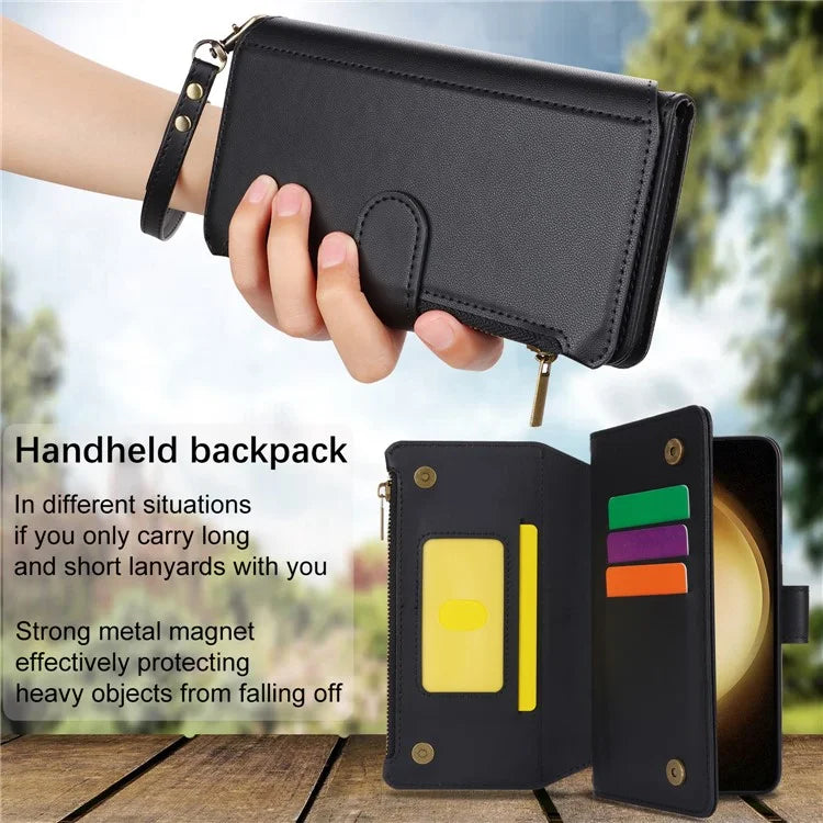 For Samsung Galaxy S23 Cover Fall-proof RFID Blocking PU Leather Wallet Shell