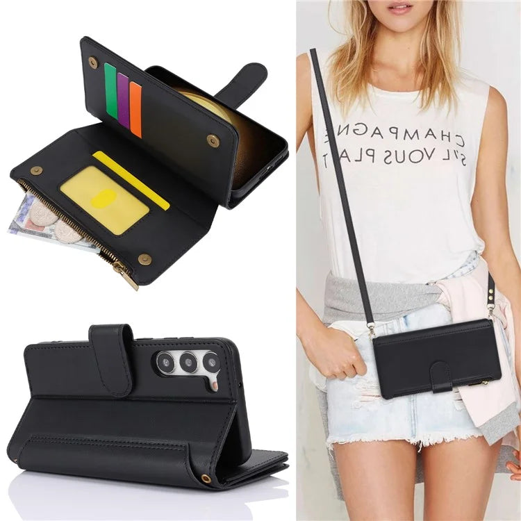 For Samsung Galaxy S23 Cover Fall-proof RFID Blocking PU Leather Wallet Shell