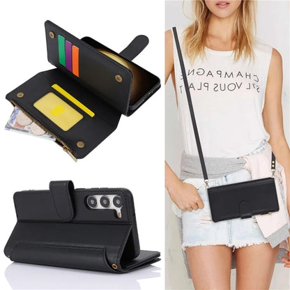 For Samsung Galaxy S23 Cover Fall-proof RFID Blocking PU Leather Wallet Shell