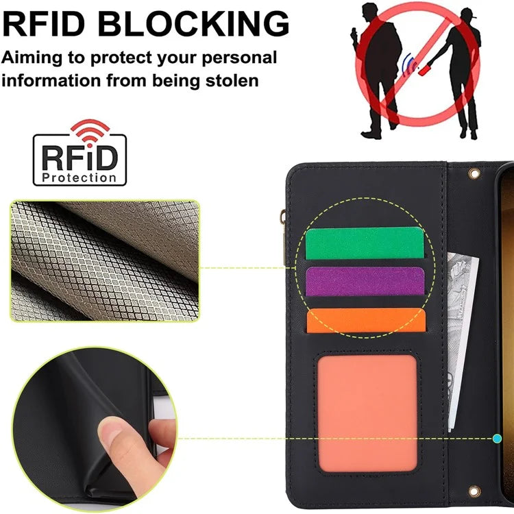 For Samsung Galaxy S23 Cover Fall-proof RFID Blocking PU Leather Wallet Shell