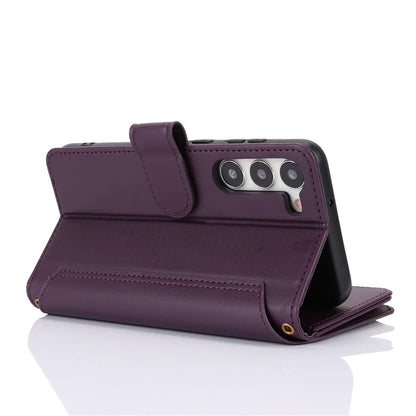 For Samsung Galaxy S23 Cover Fall-proof RFID Blocking PU Leather Wallet Shell