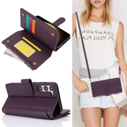 For Samsung Galaxy S23 Cover Fall-proof RFID Blocking PU Leather Wallet Shell