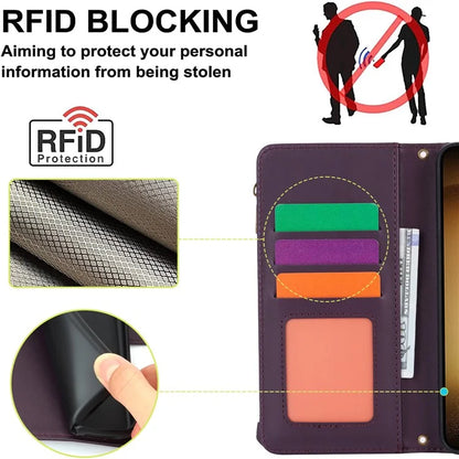 For Samsung Galaxy S23 Cover Fall-proof RFID Blocking PU Leather Wallet Shell