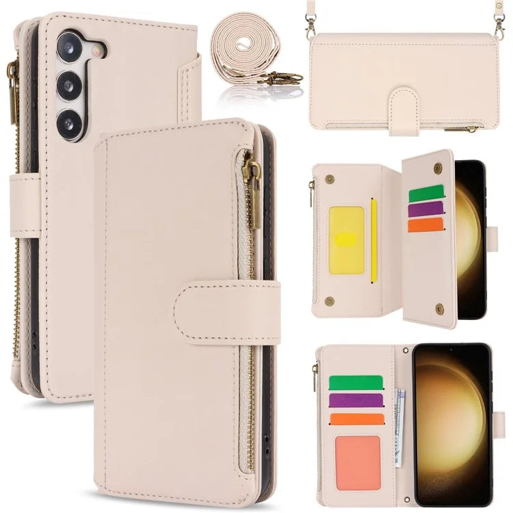 For Samsung Galaxy S23 Cover Fall-proof RFID Blocking PU Leather Wallet Shell