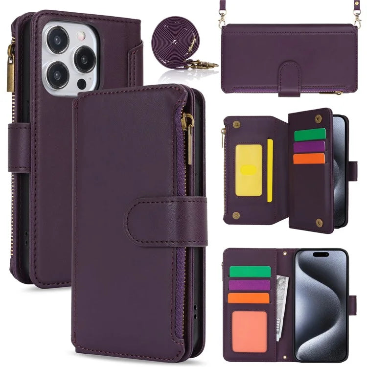 For iPhone 14 Pro Phone Cover Well-protected PU Leather Wallet Shell