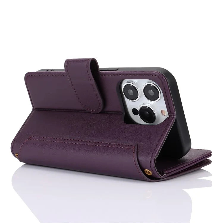 For iPhone 14 Pro Phone Cover Well-protected PU Leather Wallet Shell