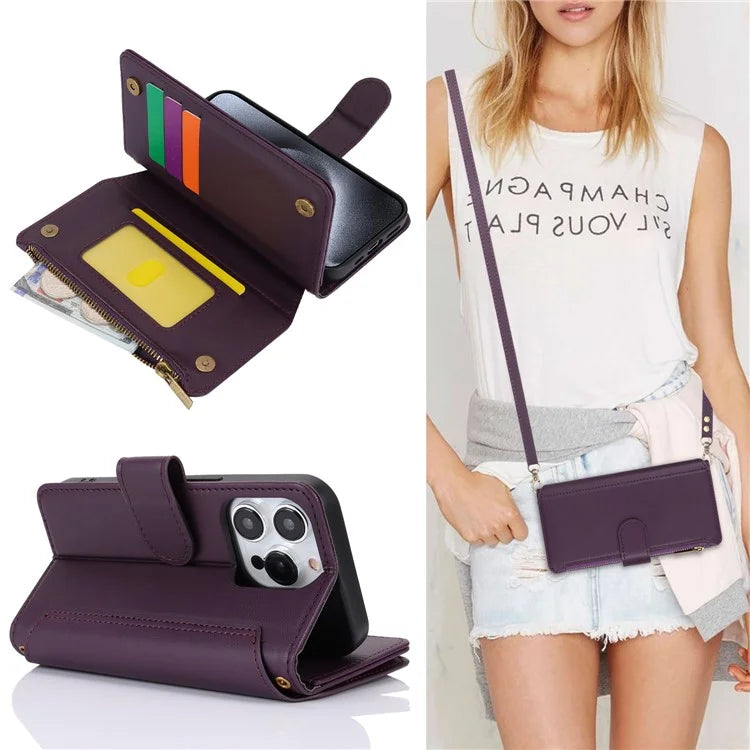 For iPhone 14 Pro Phone Cover Well-protected PU Leather Wallet Shell