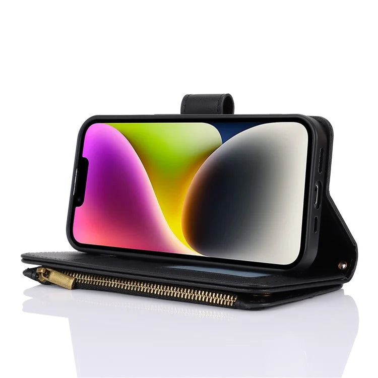 For iPhone 15 Phone Cover Full Protection PU Leather Wallet Shell