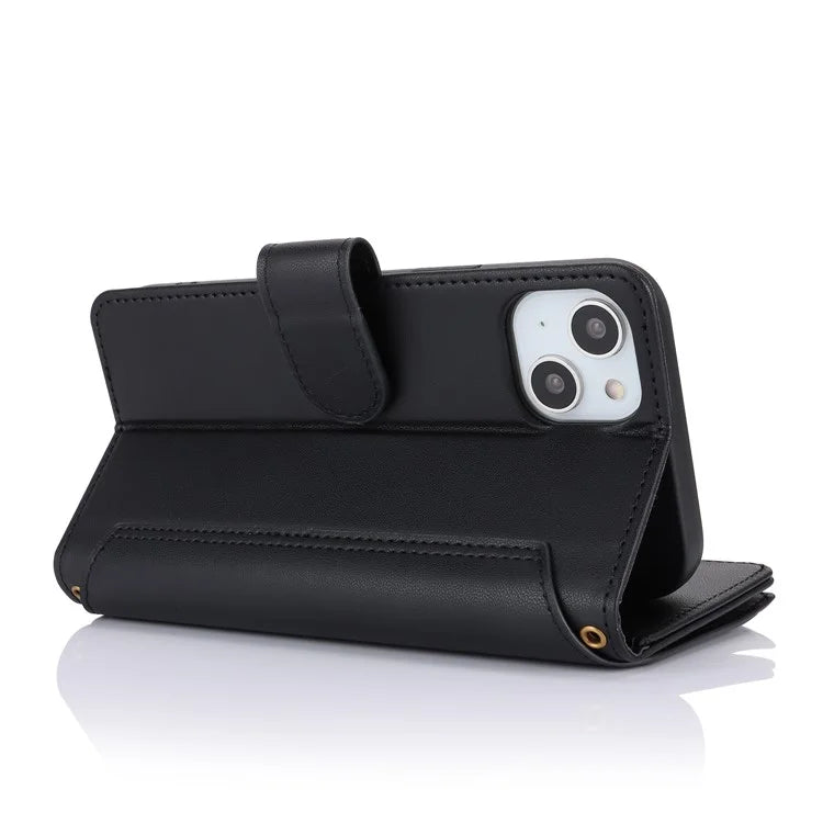 For iPhone 15 Phone Cover Full Protection PU Leather Wallet Shell
