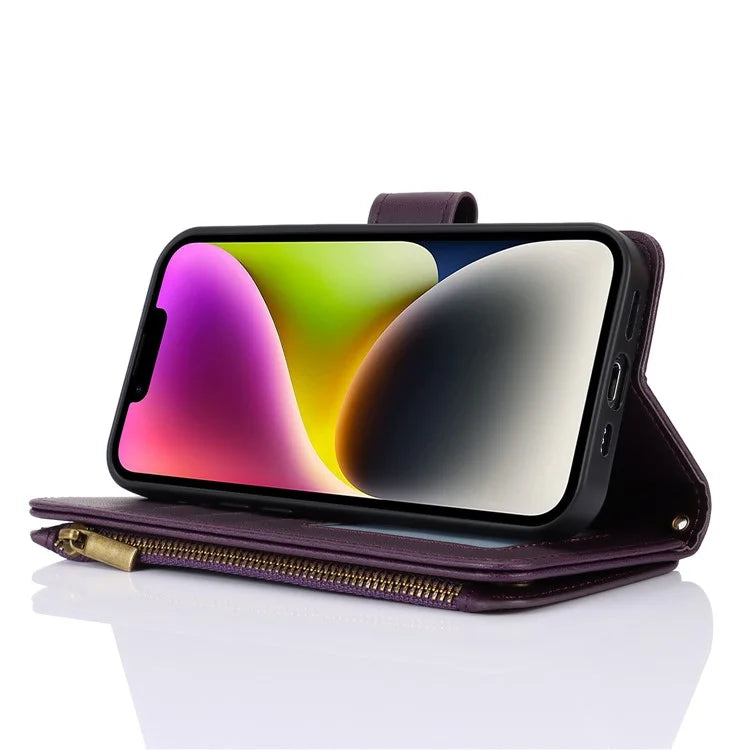 For iPhone 15 Phone Cover Full Protection PU Leather Wallet Shell