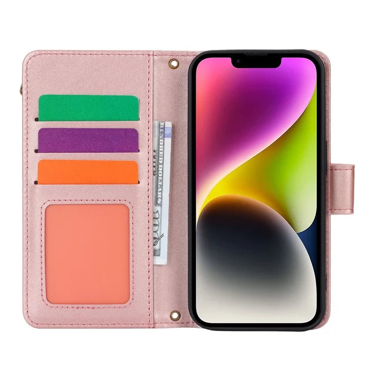For iPhone 15 Phone Cover Full Protection PU Leather Wallet Shell