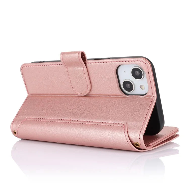 For iPhone 15 Phone Cover Full Protection PU Leather Wallet Shell
