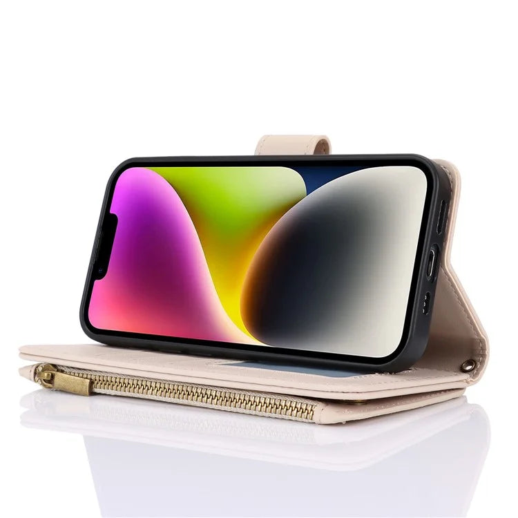 For iPhone 15 Phone Cover Full Protection PU Leather Wallet Shell