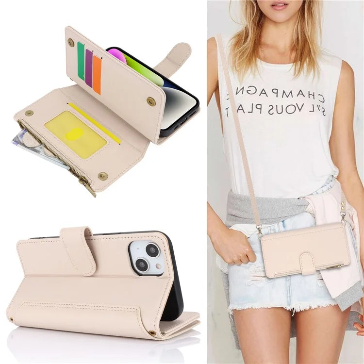 For iPhone 15 Phone Cover Full Protection PU Leather Wallet Shell